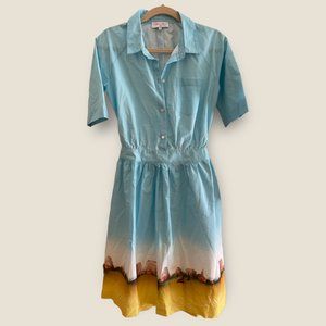 Mellow Yellow Cree Au de Paris Printed Long Shirt Dress Sz 38